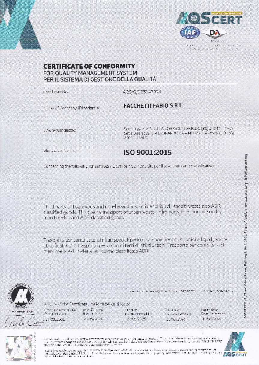 Certificazione ISO 9001:2015