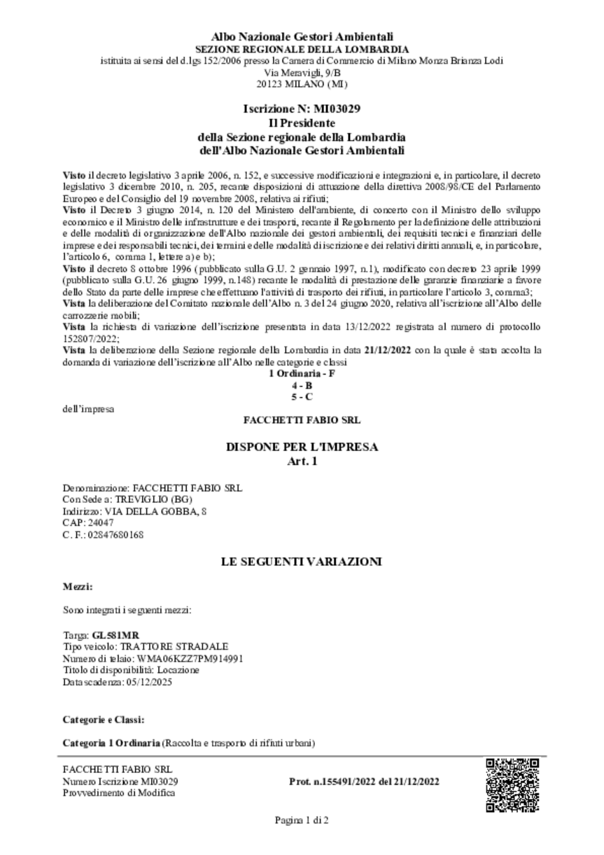 Integrazione mezzo GL581MR