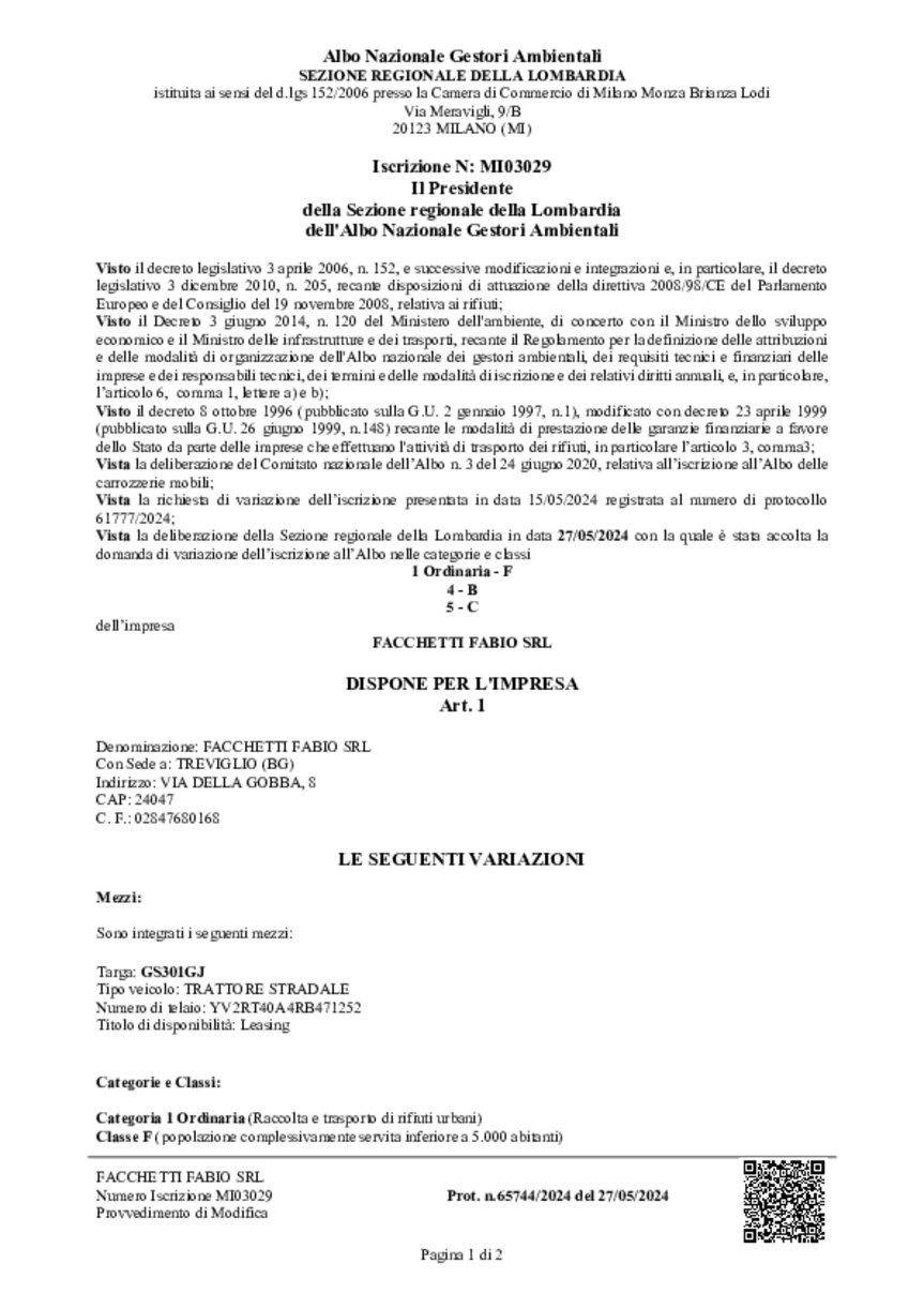 Integrazione mezzo GS 301 GJ