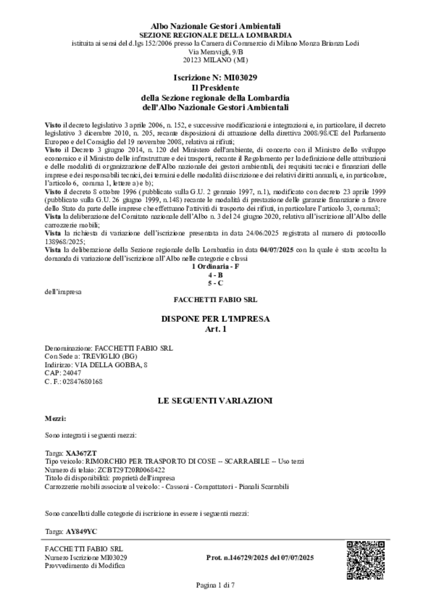Integrazione mezzo XA 367 ZT